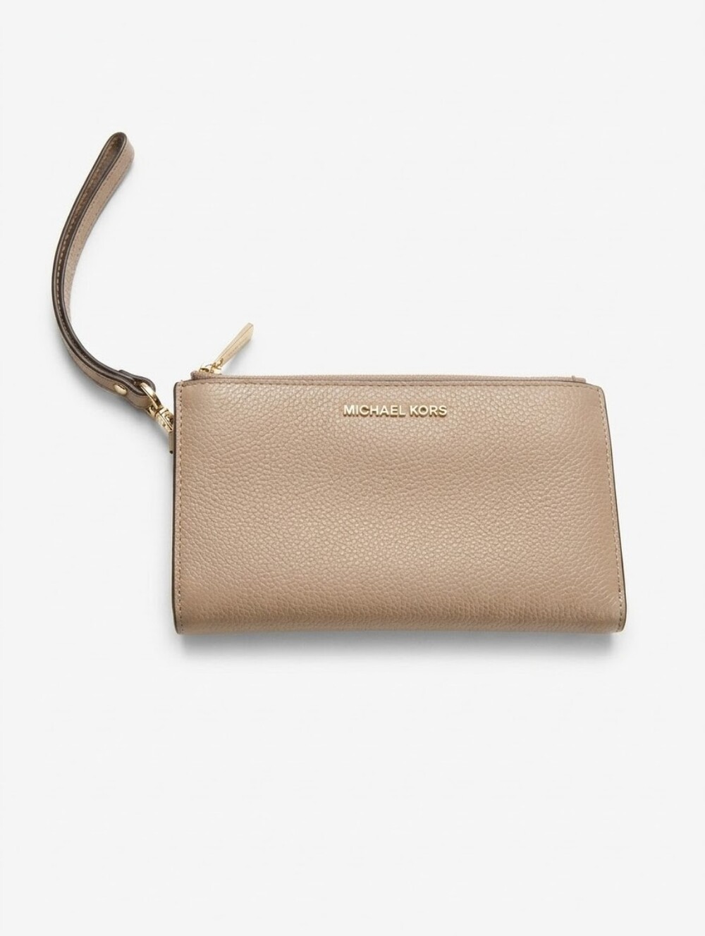 Michael Kors Taupe Pebbled Leather Wristlet with Gold Tone Hardware